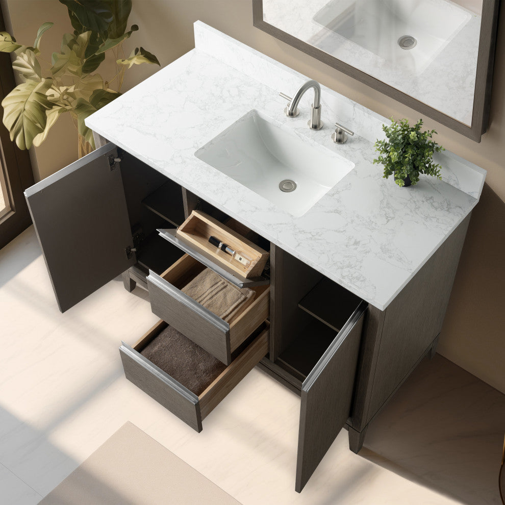 Vanity Art Bathroom Vanity With Sink, Driftwood Gray, 48" Single
