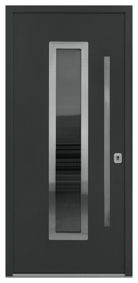 Inox S1 Gray Modern Exterior Entry Steel Door by Nova, Left Hand in-Swing