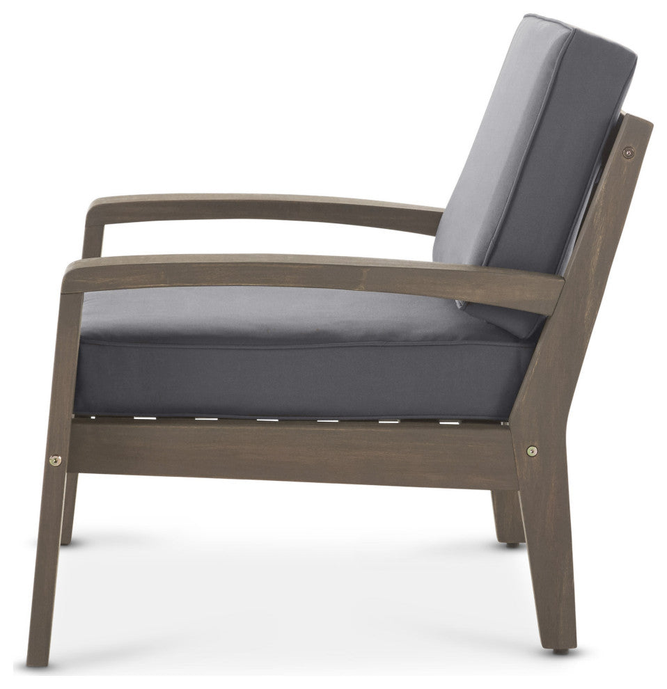 GDF Studio Giselle Outdoor Acacia Wood Club Chairs With Water Resistant Cushions, Set of 2