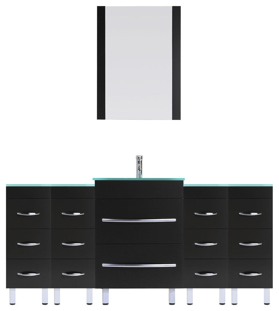 72" Black Vanity, 24" Single Sink Base, Quad 12 Drawer Bases, LV4-C7-72-B