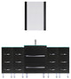 72" Black Vanity, 24" Single Sink Base, Quad 12 Drawer Bases, LV4-C7-72-B