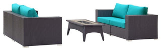 Convene 5 Piece Set Outdoor Patio with Fire Pit Espresso Turquoise