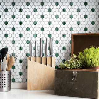 Metro Ion 1" Hex Emerald Dot Porcelain Floor and Wall Tile