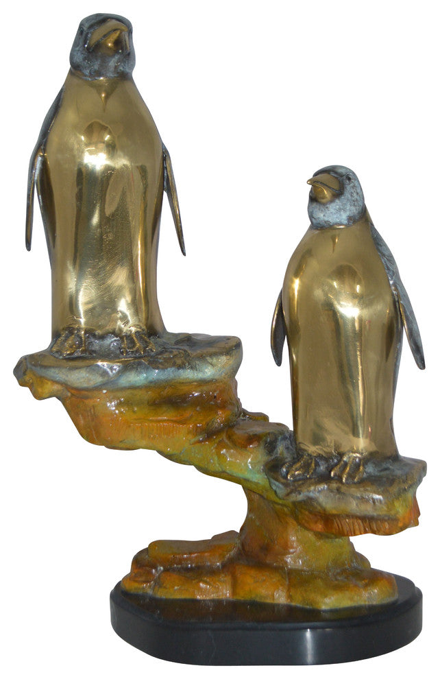 Two Penguins Bronze Statue -  Size: 16"L x 10"W x 12"H.