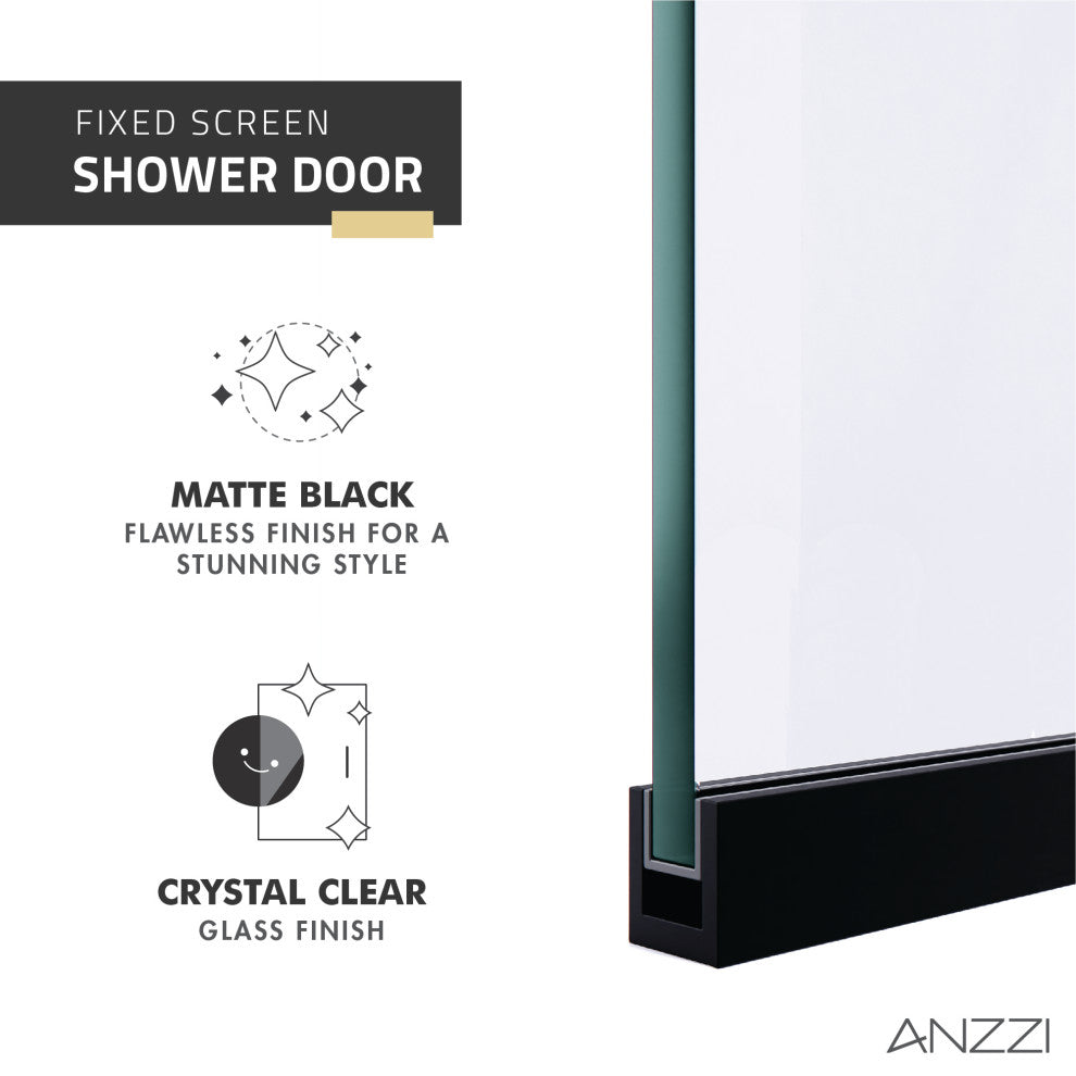 Veil Series 74"x34" Framed Frosted Glass Shower Screen Shower Door, Matte Black