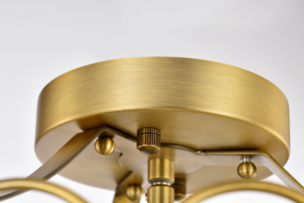 3-Light Vintage Brass Semi Flush Mount With Crystals