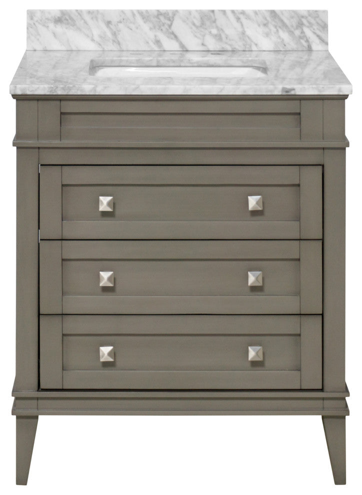 Eleanor 30" Bathroom Vanity, Weathered Gray, Carrara Marble Top