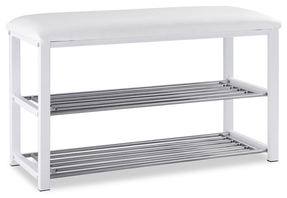 Soft Rack Chair 2-Tier Entryway Metal Soft Seat Shoe Rack Bench