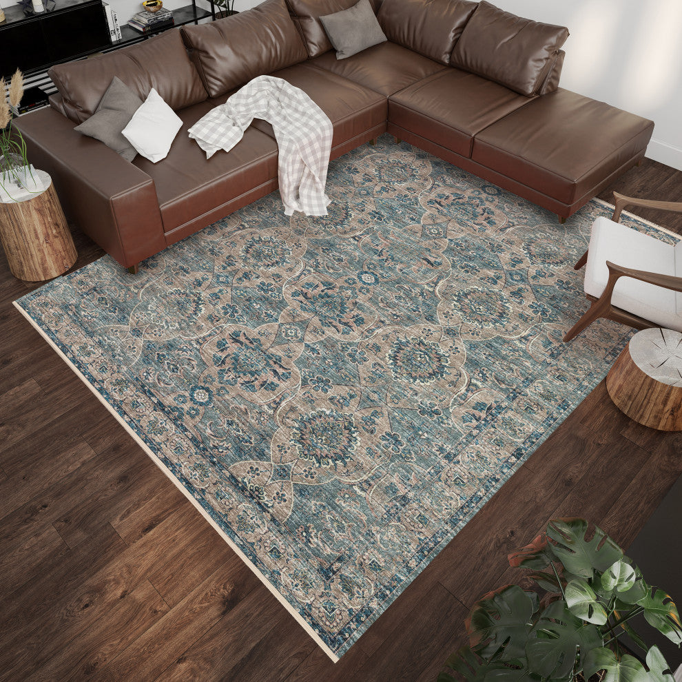 Indoor/Outdoor Marbella MB5 Mineral Blue Machine Washable 9' x 12' Rug