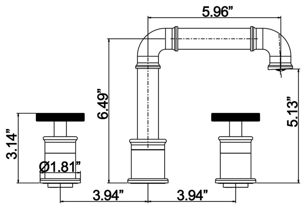 Deck Mounted Dual Handles Modern Industrial Style Bathroom Sink Faucet, Matte Bl