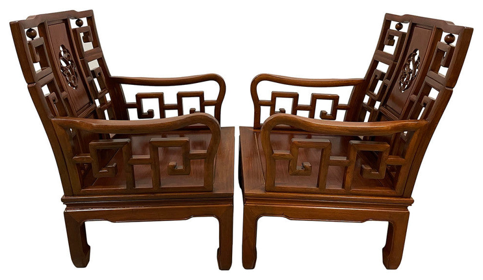 Consigned Vintage Chinese Rosewood Carved Living Room Chair - a Pair