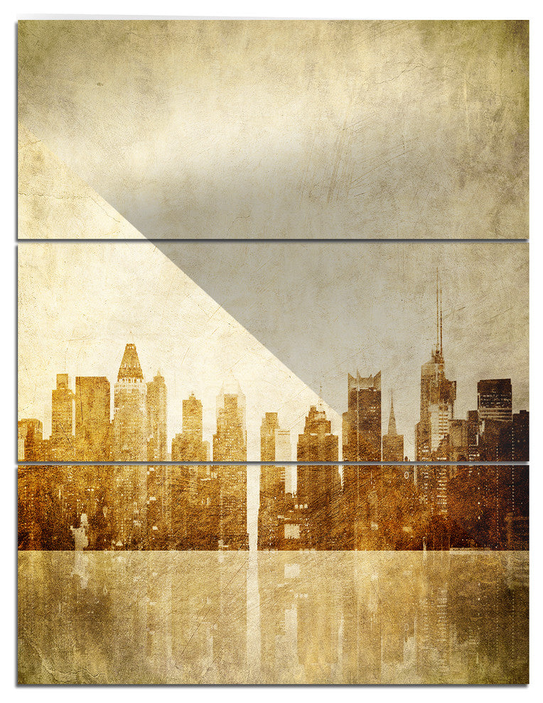"New York Skyline Grunge View" Metal Wall Art, 3 Panels, 28"x36"