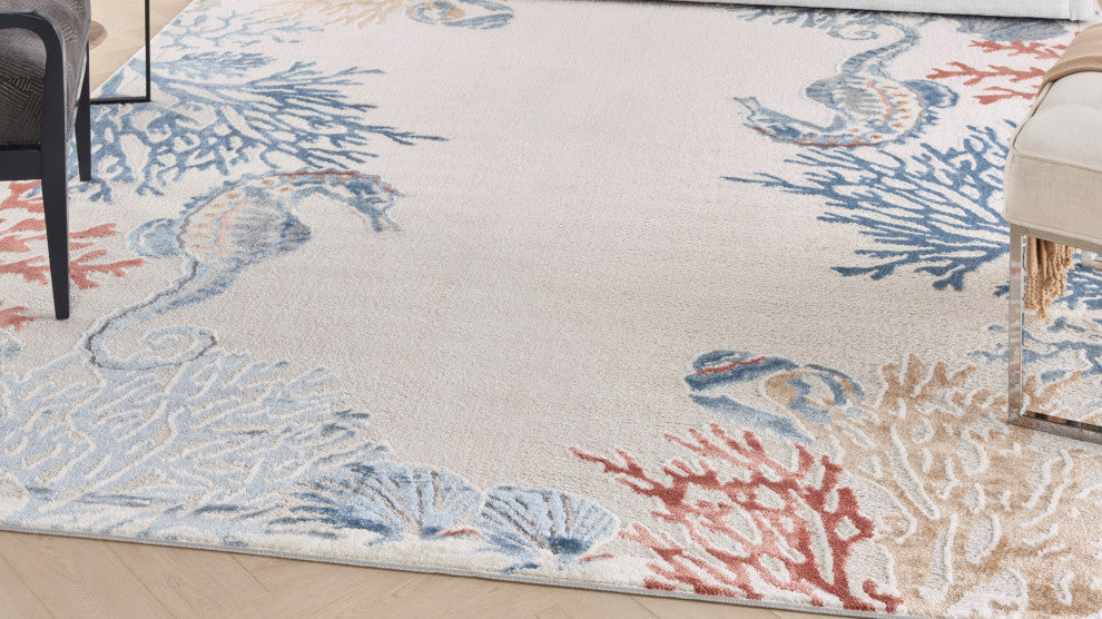 Nourison Pompeii 7'10" x 9'10" Ivory/Multi Nature-inspired Indoor Rug