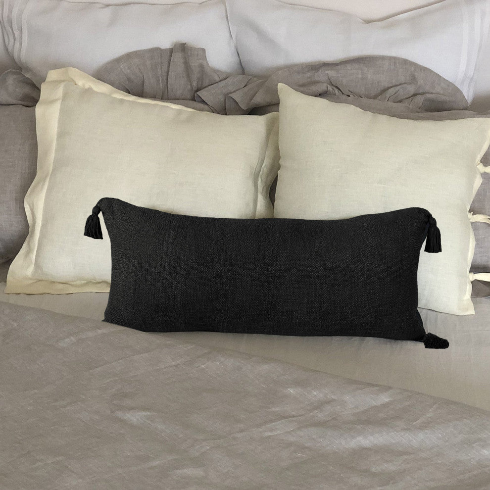 Ox Bay Handwoven Black Solid Organic Cotton Pillow Cover, 14"x36"
