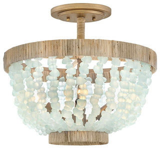 Fredrick Ramond Dune Medium Semi-Flush Mount, Burnished Gold With Blue Sea Glass