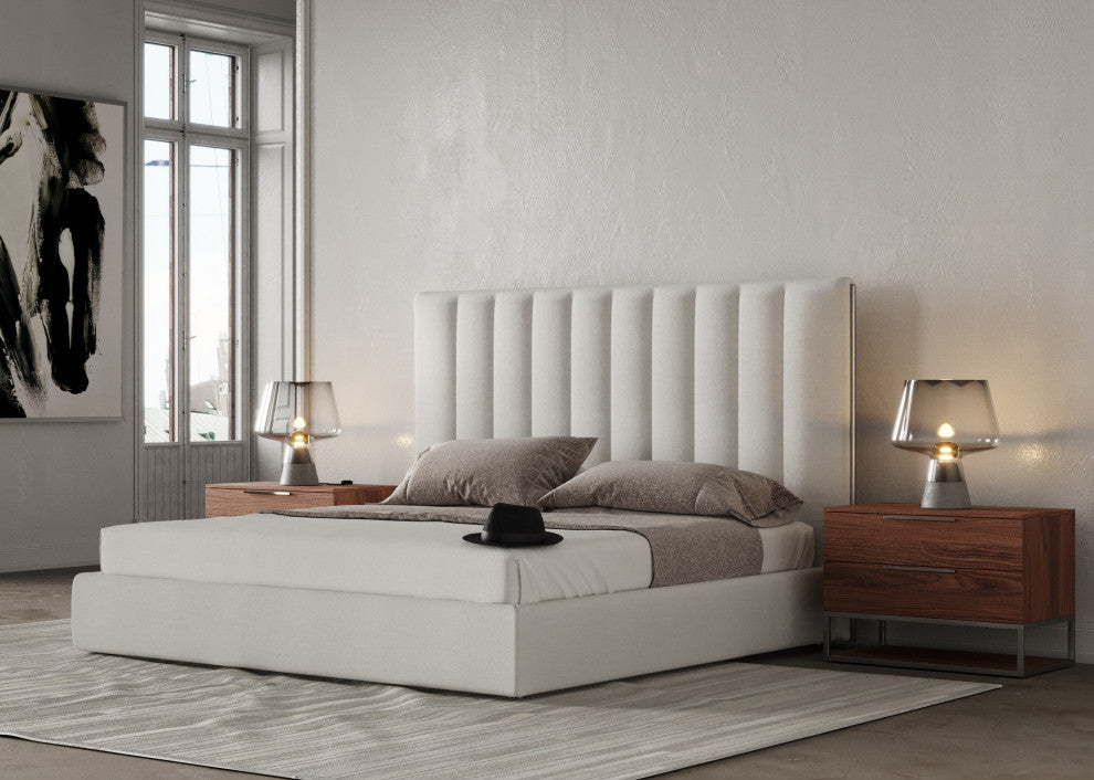 Valhalla Contemporary White Fabric Bed, Eastern King
