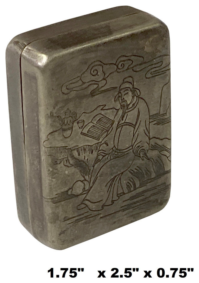 Chinese Handmade Metal Pewter Color Engraved Motif Trinket Box Hws1344