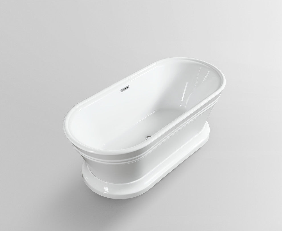 59" Freestanding Acrylic Bathtub, White/Classic Chrome