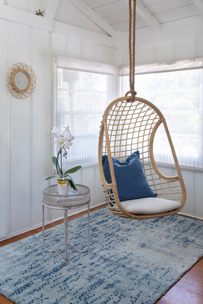 Grid Rattan Hanging Chair with Seat Cushion, Natural Color