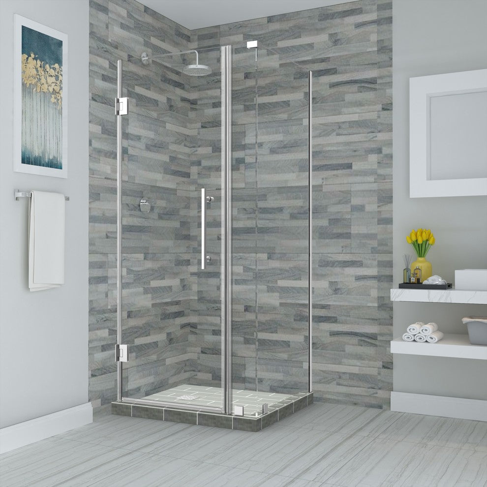 Bromley 43.25"-44.25"x36.375"x72" Frameless Corner Hinged Shower Enclosure