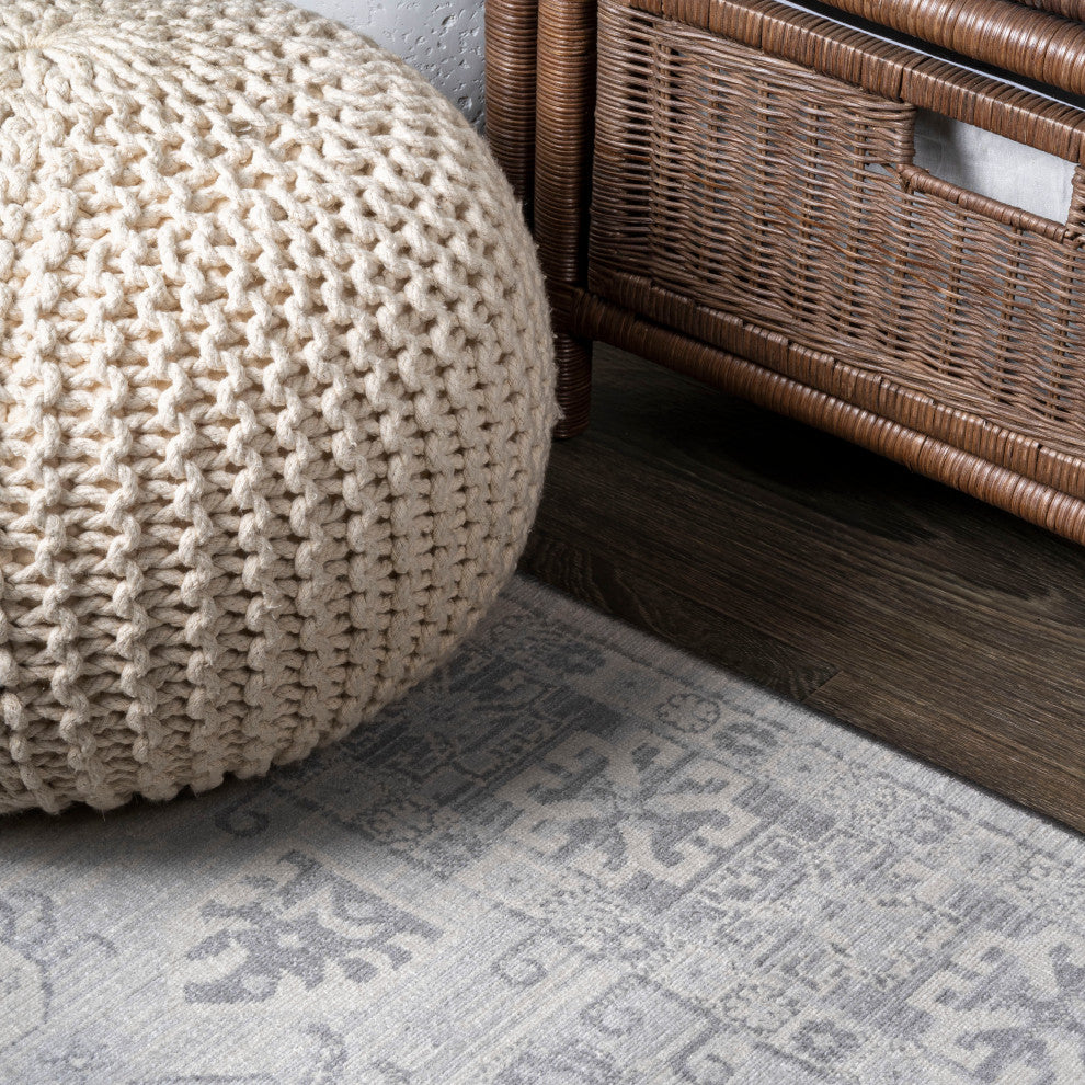 Modern Persian Vintage Medallion Light Gray 6' Square Area Rug