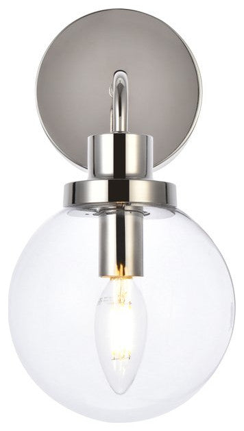 Helen 1-Light Bath Sconce, Polished Nickel With Clear Shade