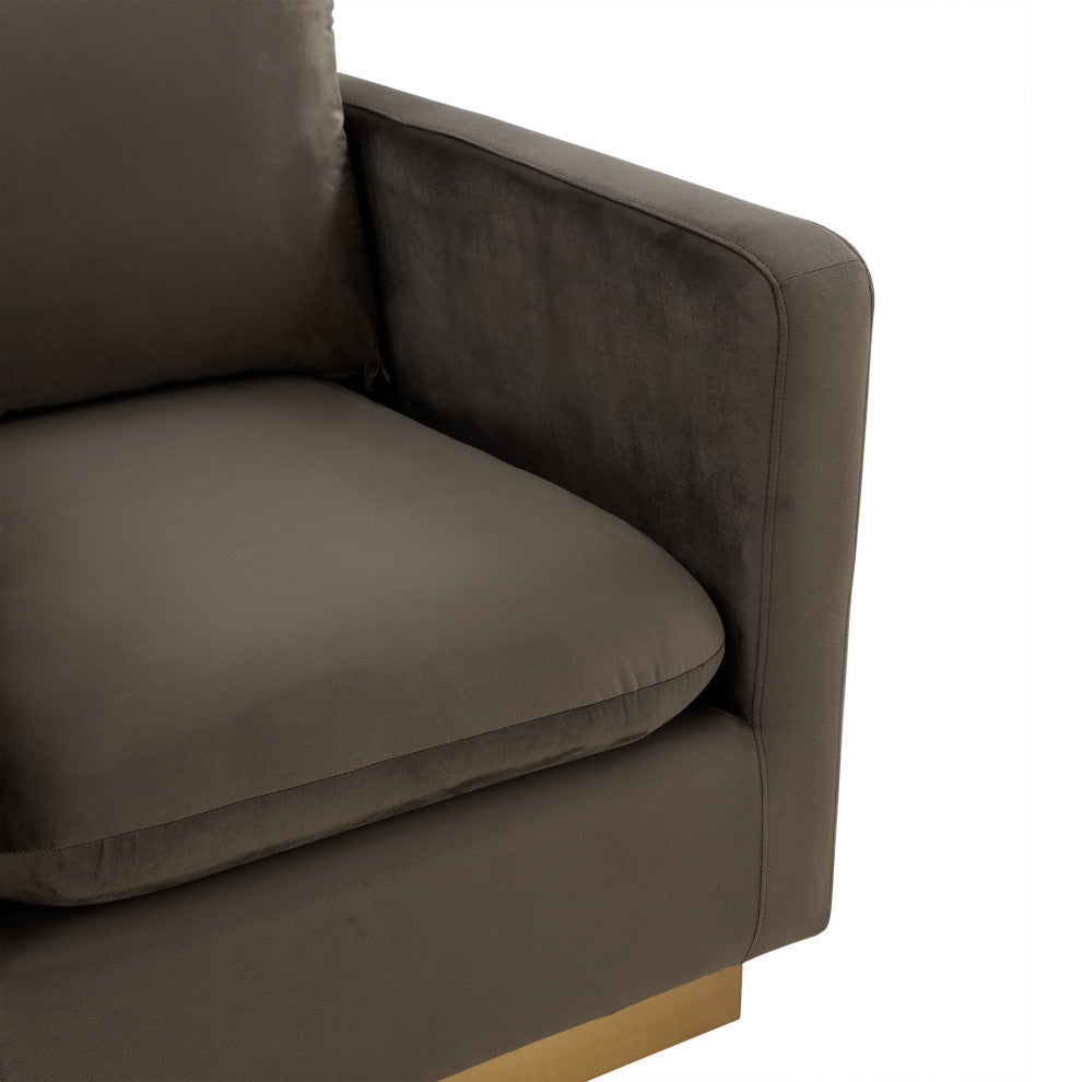 LeisureMod NS32DGR Nervo Dark Grey Velvet Accent Armchair With Gold Frame