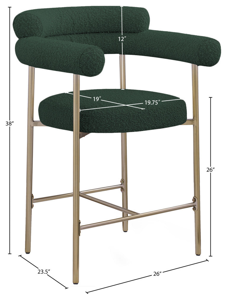 Blake Boucle Fabric Upholstered Counter Stool, Set of 2, Green, Brushed Finish