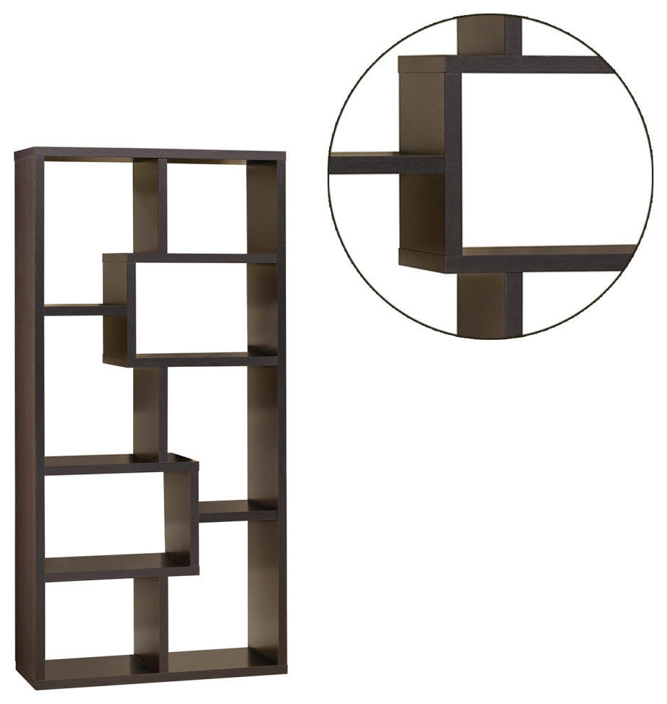 8-Shelf Wood Bookcase, Cappuccino