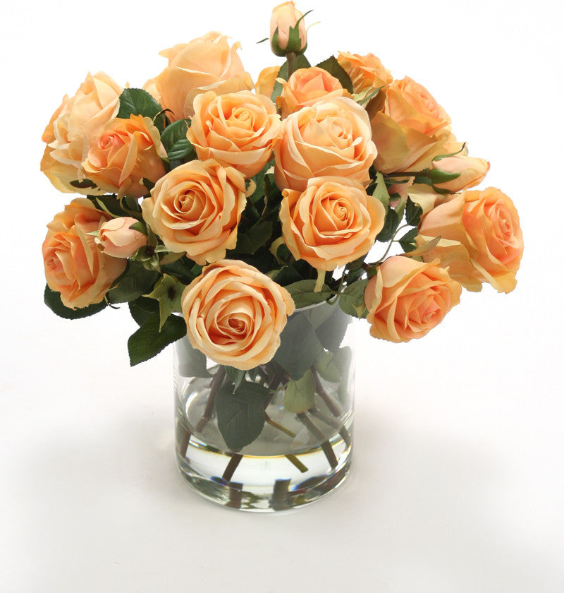 WaterlookÂ® Peach Roses in Glass Cylinder