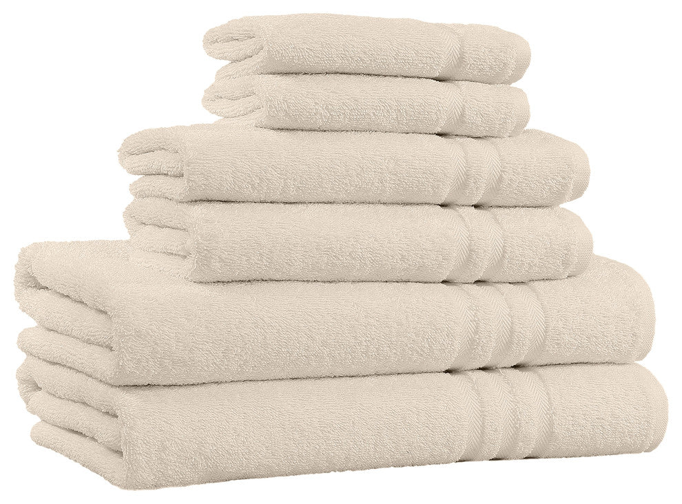 100% Cotton 6-Piece Bath Towel Set - 650 GSM - Made in India, Beige