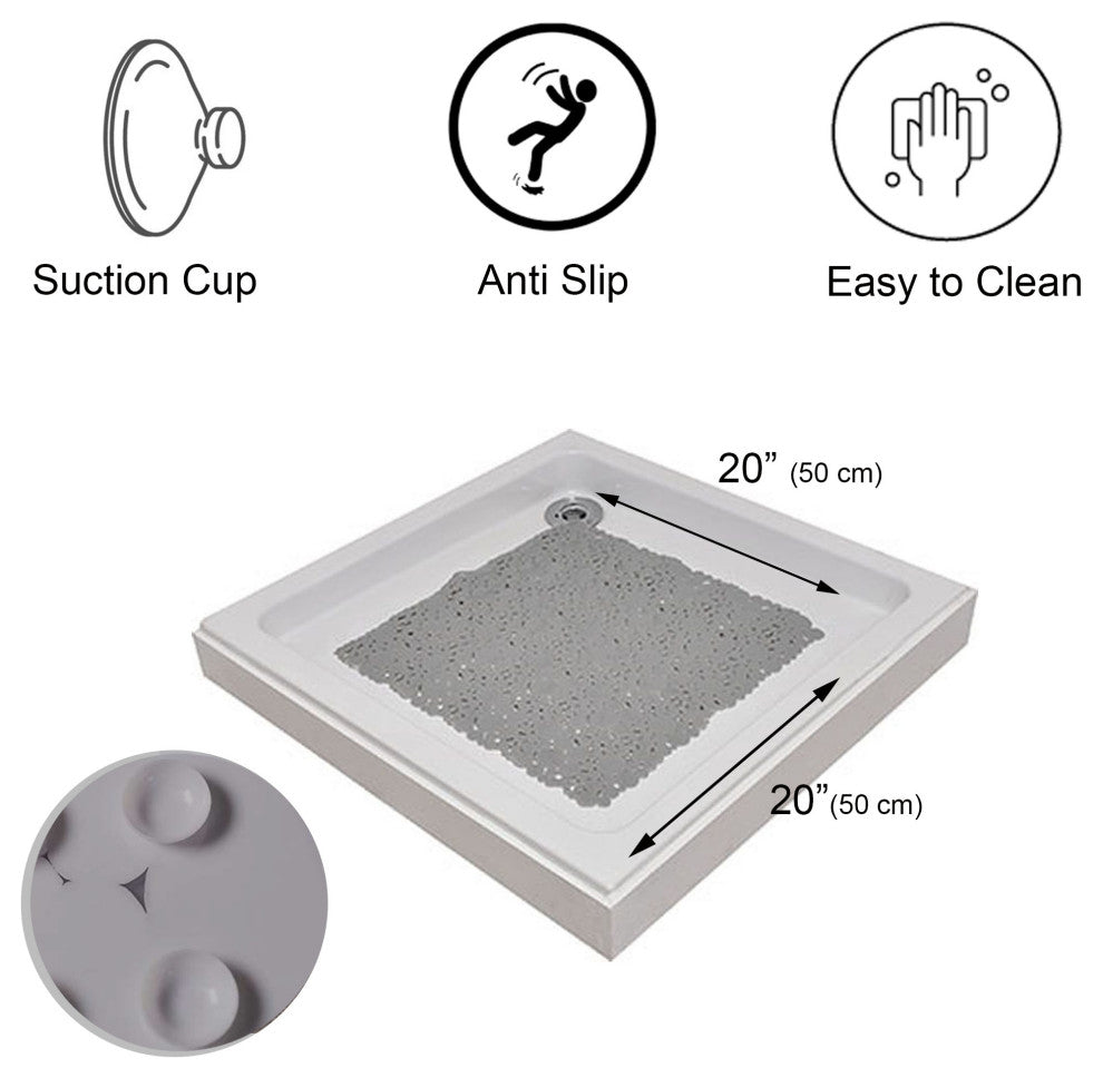 Bubbles Non-Slip Square Shower Mat 20"³L X 20"³W, Pearly Grey