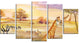 Wildlife of Savannah Illustration, African Canvas Art Print, 60"x32", 5 Panels