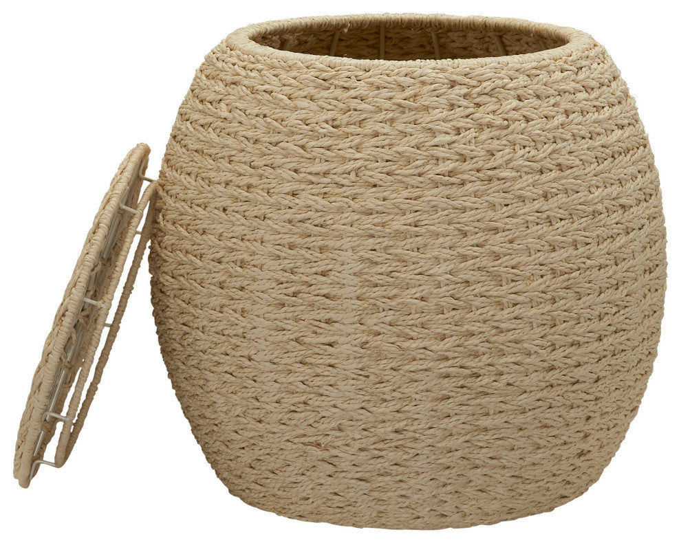 Handwoven Paper Rope Barrel Wicker Storage Basket Side Table