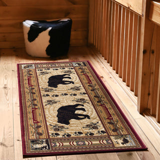 Black Bear Novelty Pattern Lodge Area Rug, Brown, 2'7'' X 7'3''