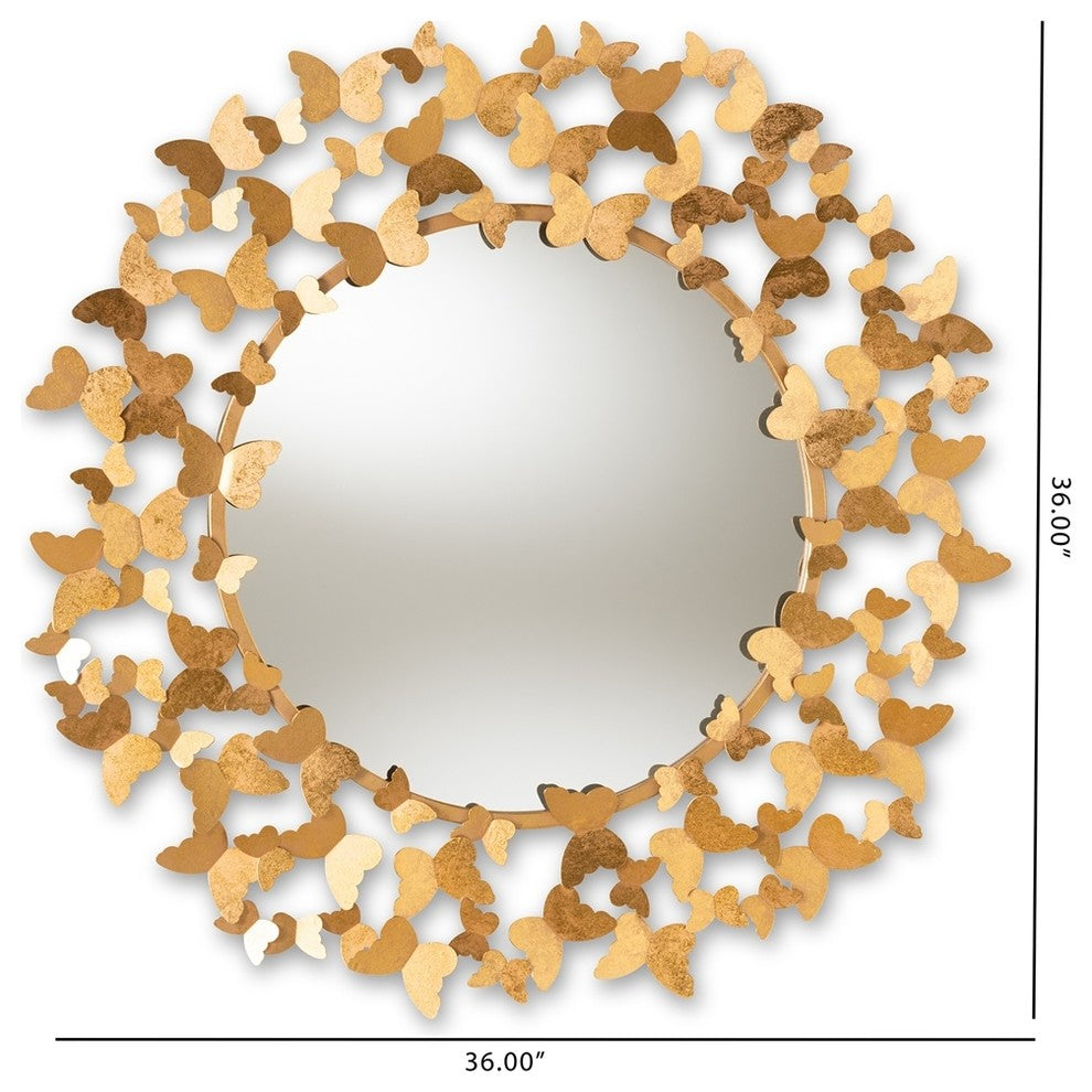 Modern And Contemporary Antique Gold Finished Butterfly Accent Wall Mirror