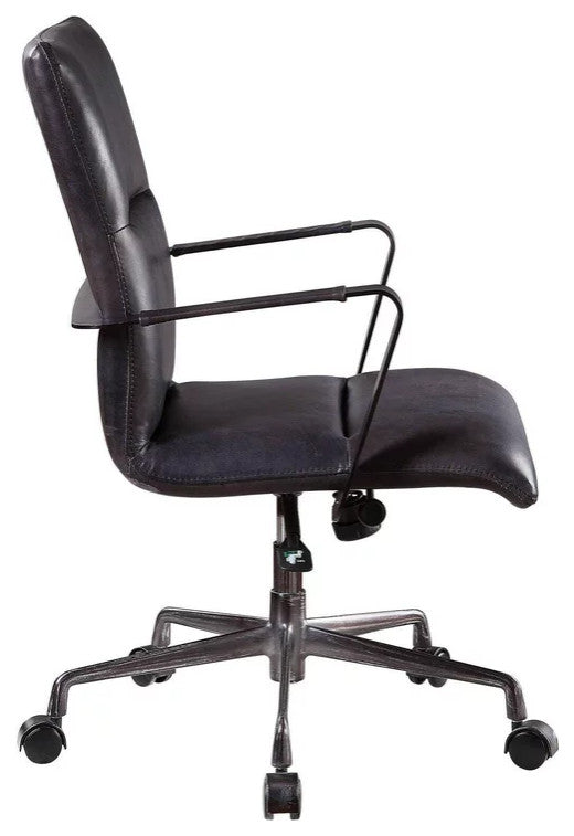 Executive Office Chair, Adjustable Top Grain Leather Seat, Onyx Black