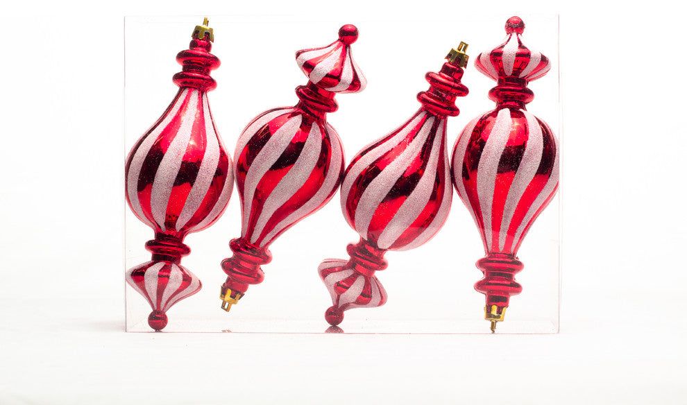 4-Pack Red And White Finial Candy Ornament Set