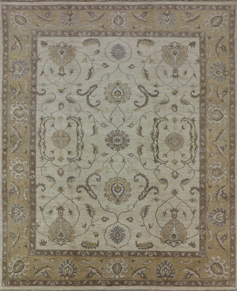 New 8'x10' Ivory Oushak Style Peshawar Quality Chobi Hand Knotted Area Rug H9395