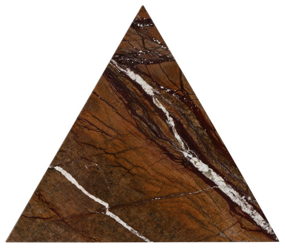 Addis 16.5 in. W Triangular Marble and Iron Pyramid Side Table, Brown