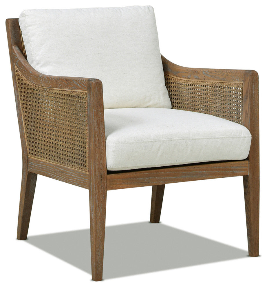 Ontario 24.5" Rattan Wicker Upholstered Accent Arm Chair, Natural White