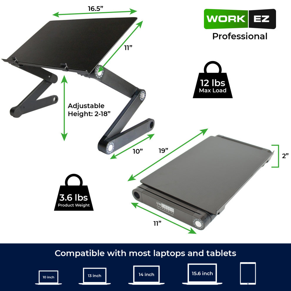 Workez Professional Ergonomic Aluminum Laptop Cooling Stand, Black