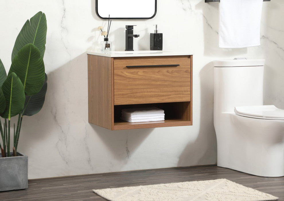 Rabi Single Bathroom Vanity, Walnut Brown, 24"