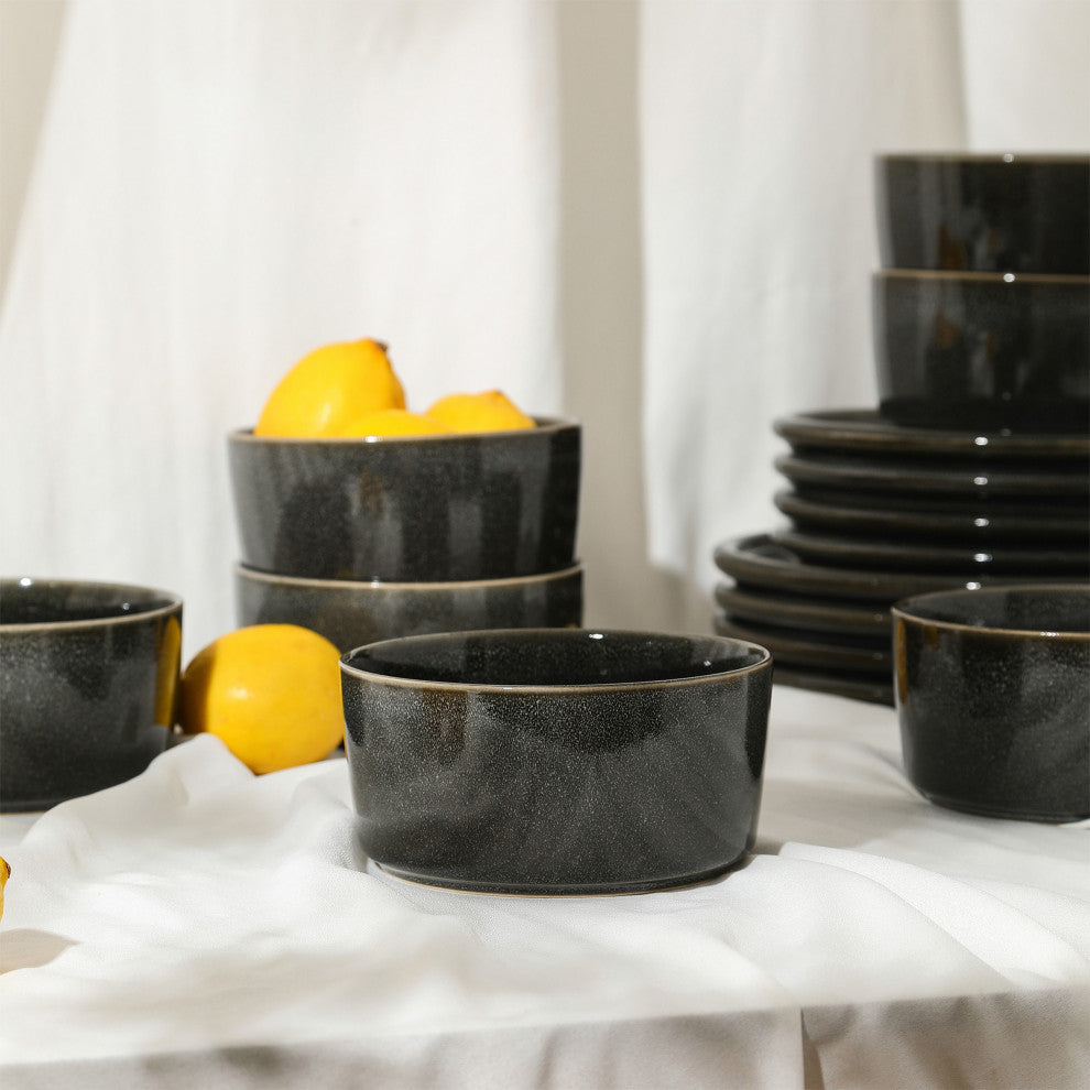 Stone Lain Eden Stoneware Cereal Bowl Set of 4, Charcoal Grey