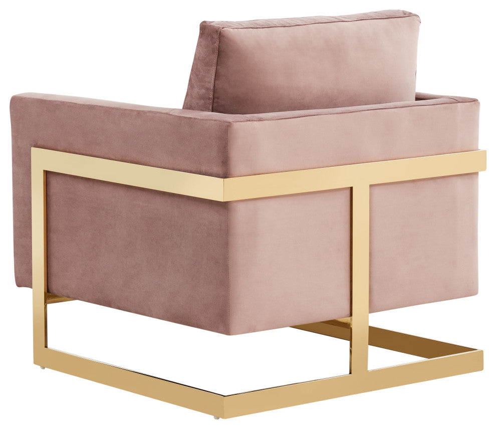 LeisureMod Lincoln Velvet Accent Armchair With Gold Frame, Pink