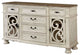 Benzara BM252370 Server With Intricate Wood Inlay Details, Antique White