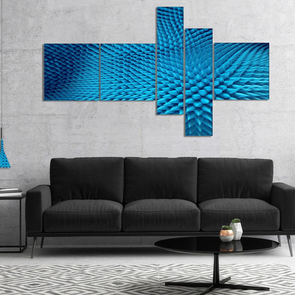Wavy Blue Prickly Design, Abstract Canvas Art Print, 60"x32", 5 panels