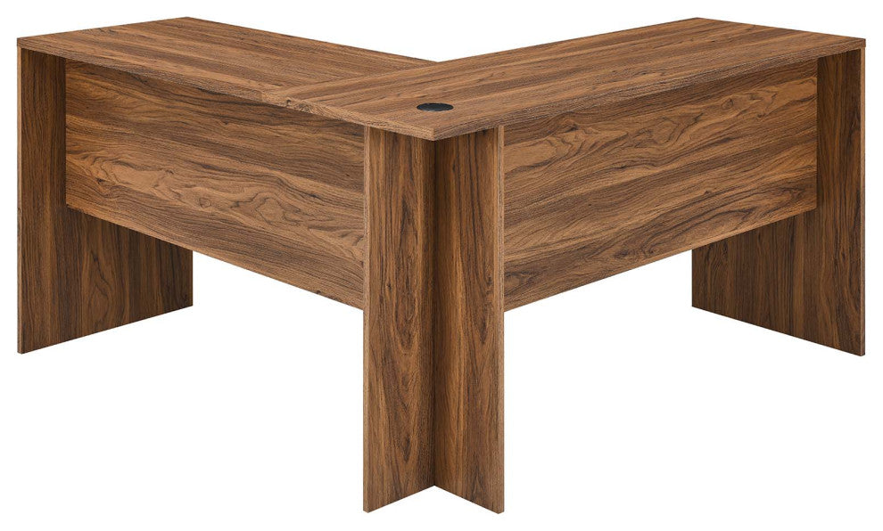 Venture L-Shaped Wood Office Desk, Walnut