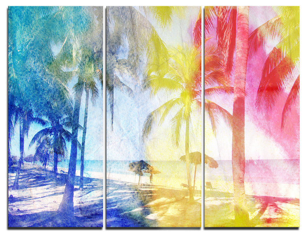 "Blue Retro Palm Trees" Metal Wall Art, 3 Panels, 36"x28"