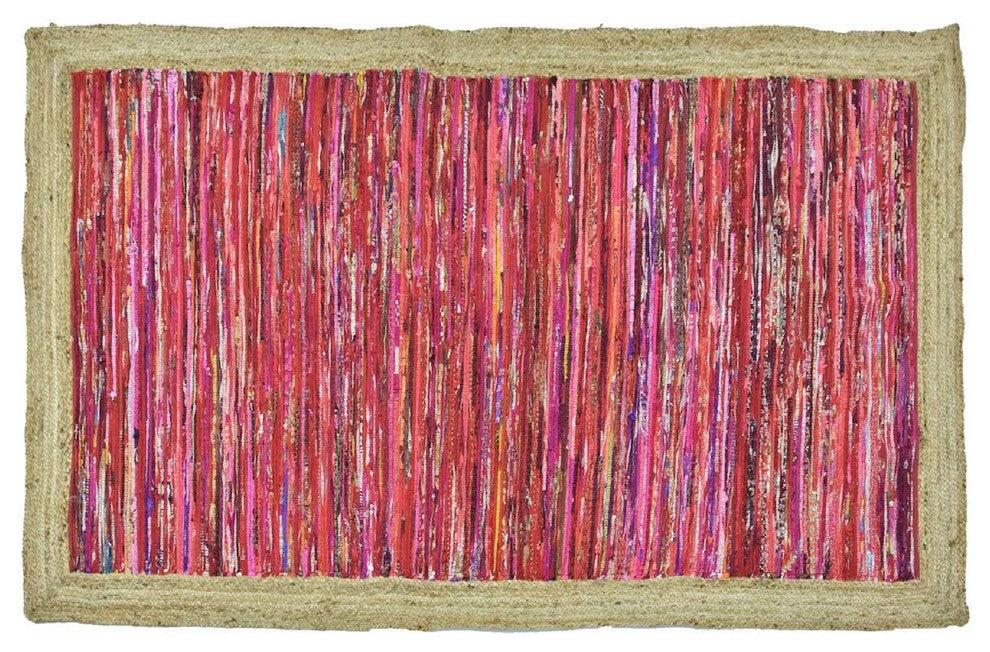 Timbergirl Red With Braided Border Handmade Rug, 5'x8'